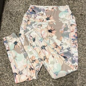 RBX Pink and Tan Leggings with Stretchy Floral Design